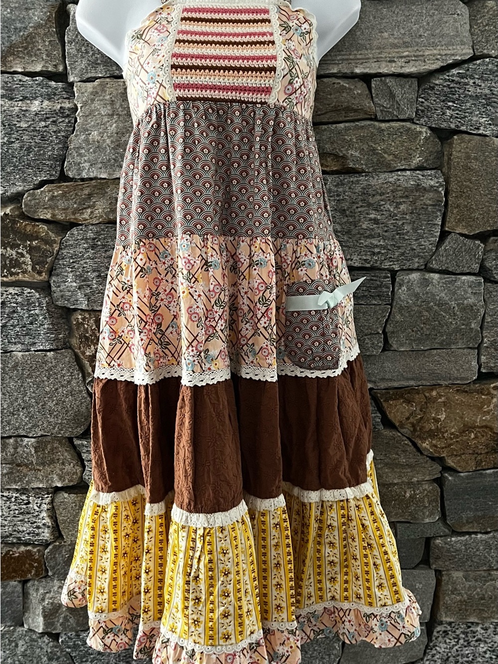 Matilda Jane Multi-Panel Boho Dress in Brown, Yellow & Pink